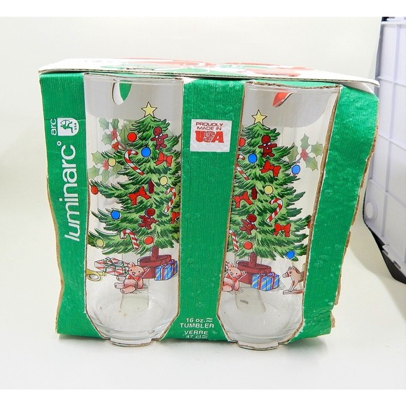 Luminarc Noel Glass Christmas Tree Star Tumblers Cooler 16 OZ Set of 4 - Picture 3 of 8